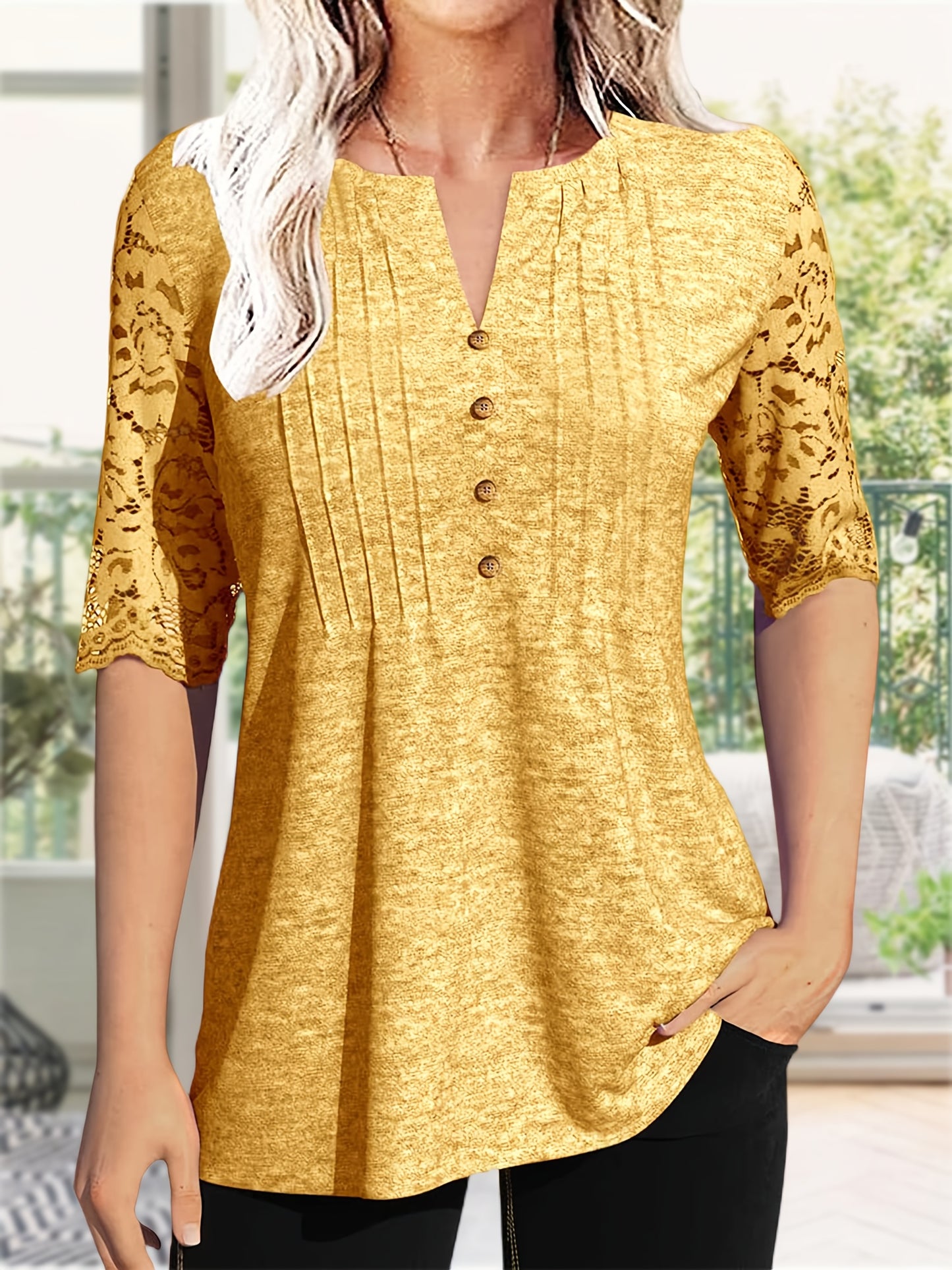 Women's Green Viscose V-Neck Pleated T-Shirt - product view 28