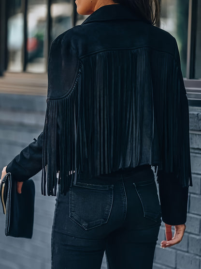 Faux Jacket Women Tassel Motorcycle Fringe Cropped Coats 2026 Spring Western Outfit Trendy Fall Long Sleeve Cowgirl Outfits Cardigan Jackets