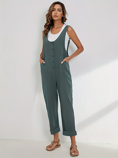 Women'S Overalls Linen Jumpsuits Loose Casual Jumpers with Pockets
