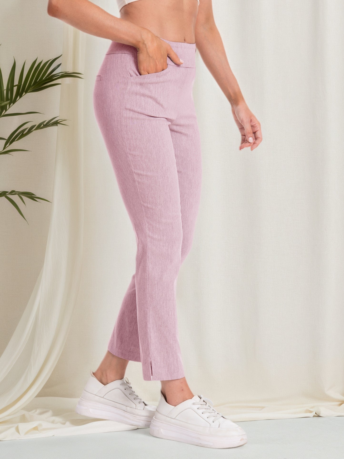Women'S Pull-On Stretch Ankle Pants, High Waist Wide Waistband, Slim Straight Leg Fit, Side Pockets, Smooth Soft Fabric, Comfortable Work Dress Pants, Business Casual Office Career, Travel Commuter, Everyday Basics, Flattering Tailored Look