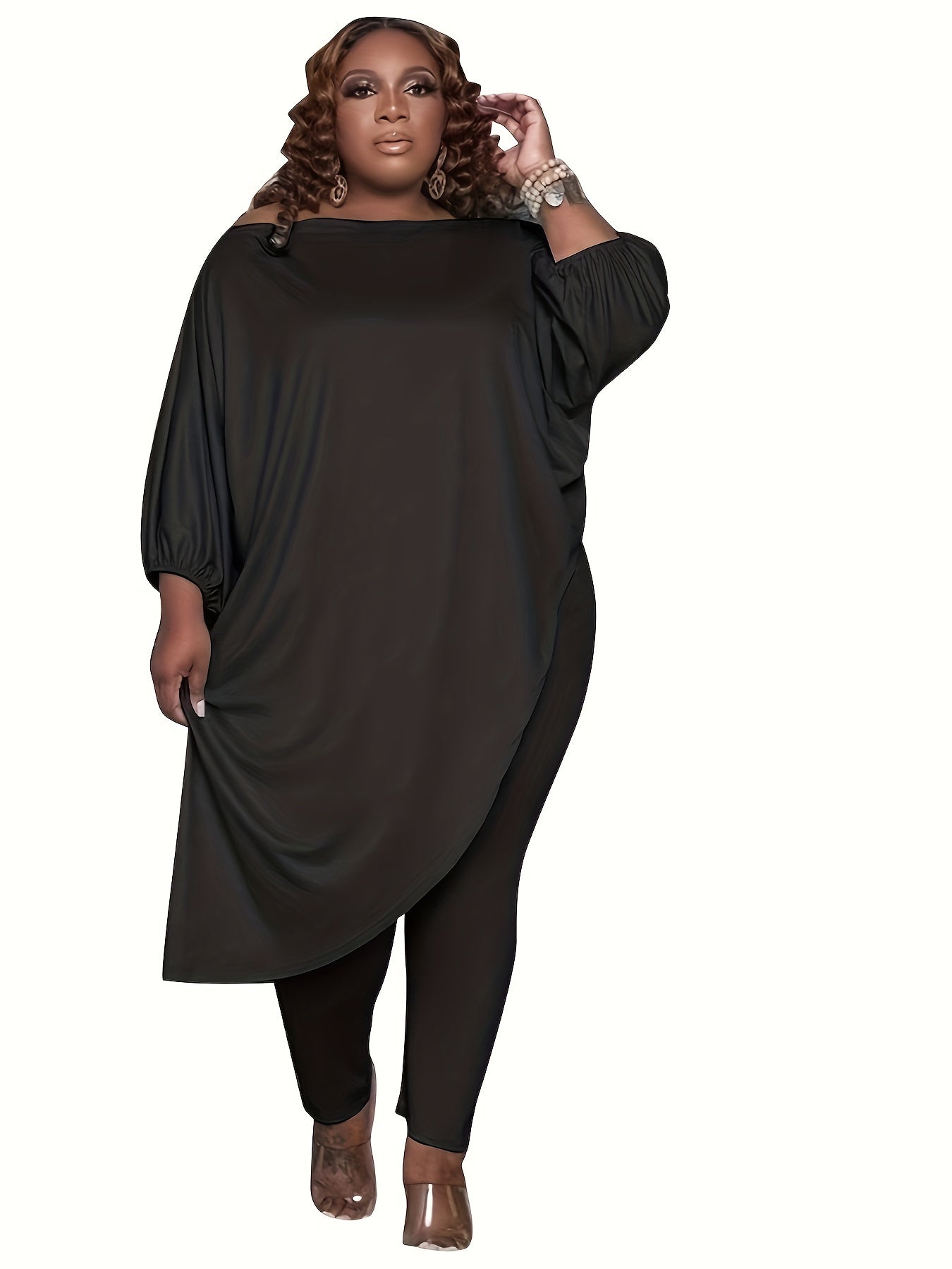 Plus Size, 1pc Plus Size Women's Clothing, Elastic, Soft And Comfortable, Skin-friendly And Breathable, Simple But Elegant, You Can Casually Match with Flats Or High Heels, Suitable for Leisure, Shopping, S,, And So On