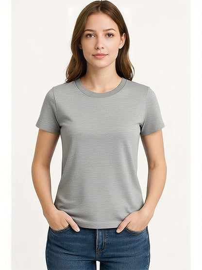 6pcs Women'S Quick Dry Crew Neck Short Sleeve T-Shirt, Moisture Wicking, 50+, White, Iron Gray, Silver Gray, Red, Fluorescent Green, Lake Blue Size S-2XL