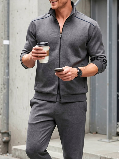 Spring and Autumn Men's Zipper Casual Suit, Casual Wear, Office Casual Attire, Zipper Suit, Stand Collar Design, Regular Fit, Easy Care Fabric, Professional Men, Transitional Season, Casual Occasions