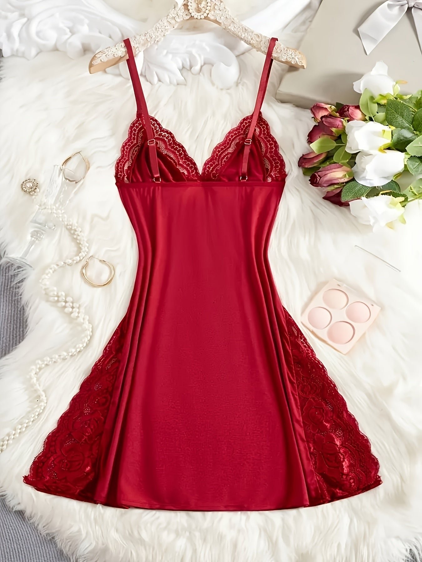6pcs Slip Into Elegance with This Women's Lace Pajama Set. Designed with Sheer Lace Panels And Side Slits, It Adds A Touch Of Sexiness While Keeping You Comfortable All Night Long. Perfect for Bedroom Wear, Honeymoon Nights, Or Romantic Evenings
