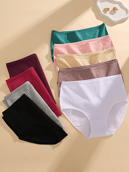 6pcs Ribbed Underwear for Women, Soft And Breathable High-waisted Triangle Pants, Random 6pcs In Multiple Colors