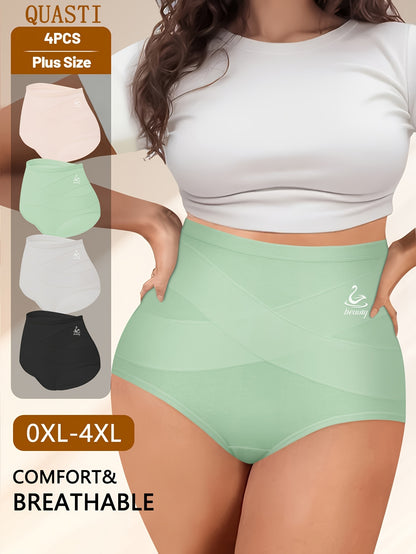 4pcs Plus Size High-Waist Shaping plus-size Panties- Breathable And Comfortable, Designed to Shape Your Figure Perfectly- Featuring A Wide Elastic Waistband for Extra Support, Providing All-Day Comfort