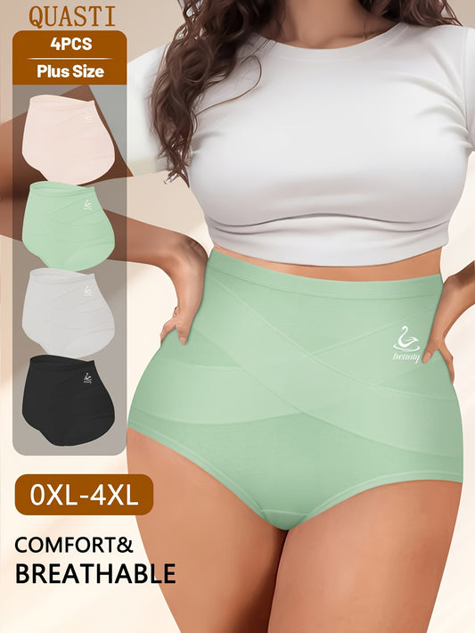 4pcs Plus Size High-Waist Shaping plus-size Panties- Breathable And Comfortable, Designed to Shape Your Figure Perfectly- Featuring A Wide Elastic Waistband for Extra Support, Providing All-Day Comfort