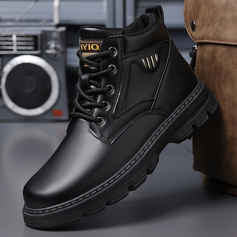 Men's Mid-Top Work Boots - Lace-Up Design, Durable Upper, Decorative Metal Accent, Non-Slip Lug Sole, Footwear for Work & Outdoor Activities