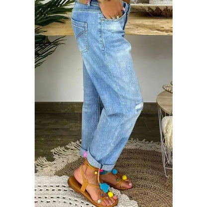1 Pack Women's 4-Season Fashion Loose Washed Straight-Leg Jeans - Comfortable Stretchy All-Season Regular Fit, Stylish Casual Outfit, Ideal for Daily Wear, Shopping, Dates & Travel - Sizes S/ M/ L/ XL/ XXL