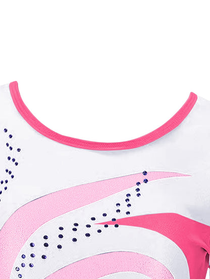 Girls' 3pcs Gymnastics Leotard Set with Geometric Pattern, Long Sleeve Bodysuit & Matching Shorts - Includes Hairband, Stretchy & Breathable Fabric for Dance Training, Perfect for Outdoor, All Seasons, Gift for Back-to-School Season