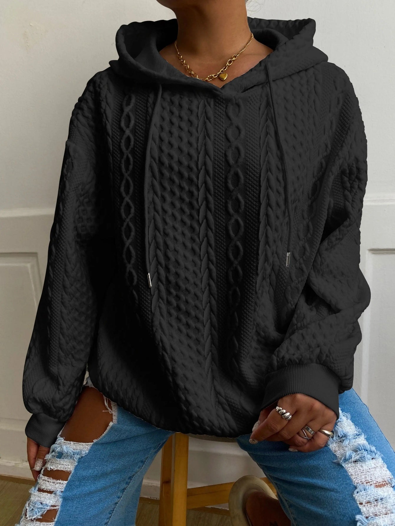 2025 Fall/Winter Hot! American Solid Color Cable Hoodie for Women, Loose Retro Top, Lazy Style, Versatile for Streetwear And Daily Wear