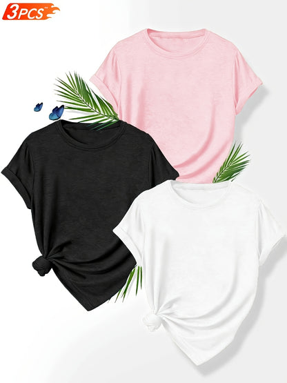 A Set of Three Women'S T-Shirts in Breathable, Comfortable, And Versatile Minimalist Designs - Enhance Your Wardrobe for Any Event with These Easy Yet Stylish Pieces