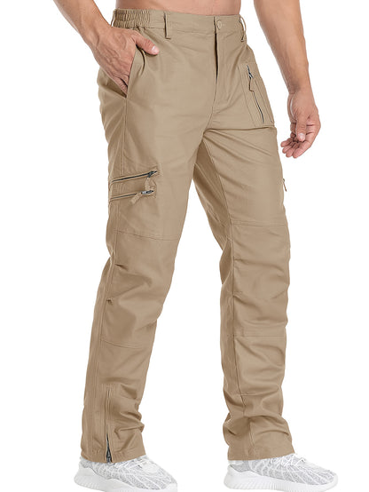 Men'S Cargo Pants /Spandex Scratch-Resistant Outdoor Training Trousers Lightweight with 9 Utility Pockets, Work Pants for Men Zippered Hem Design, Elastic Waistband for Daily Commuting, Office, And Outdoor Activities (Belt Not Included)