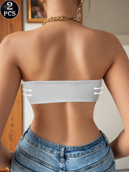 2pcs Strapless Bandeau Bras Tube Top Front Closure Wireless Bra Summer Traceless Bras Solid Seamless Bra Sexy Comfy Push Up Bra Women's Smoothing Backless Tube Top Lingerie Woman Underwear Bralette Brad