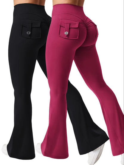 Two Piece Set Combination New Women's Casual Trumpet Yoga Pants Training Trumpet Pants High Waisted Work Clothes Belt Pocket Sportswear