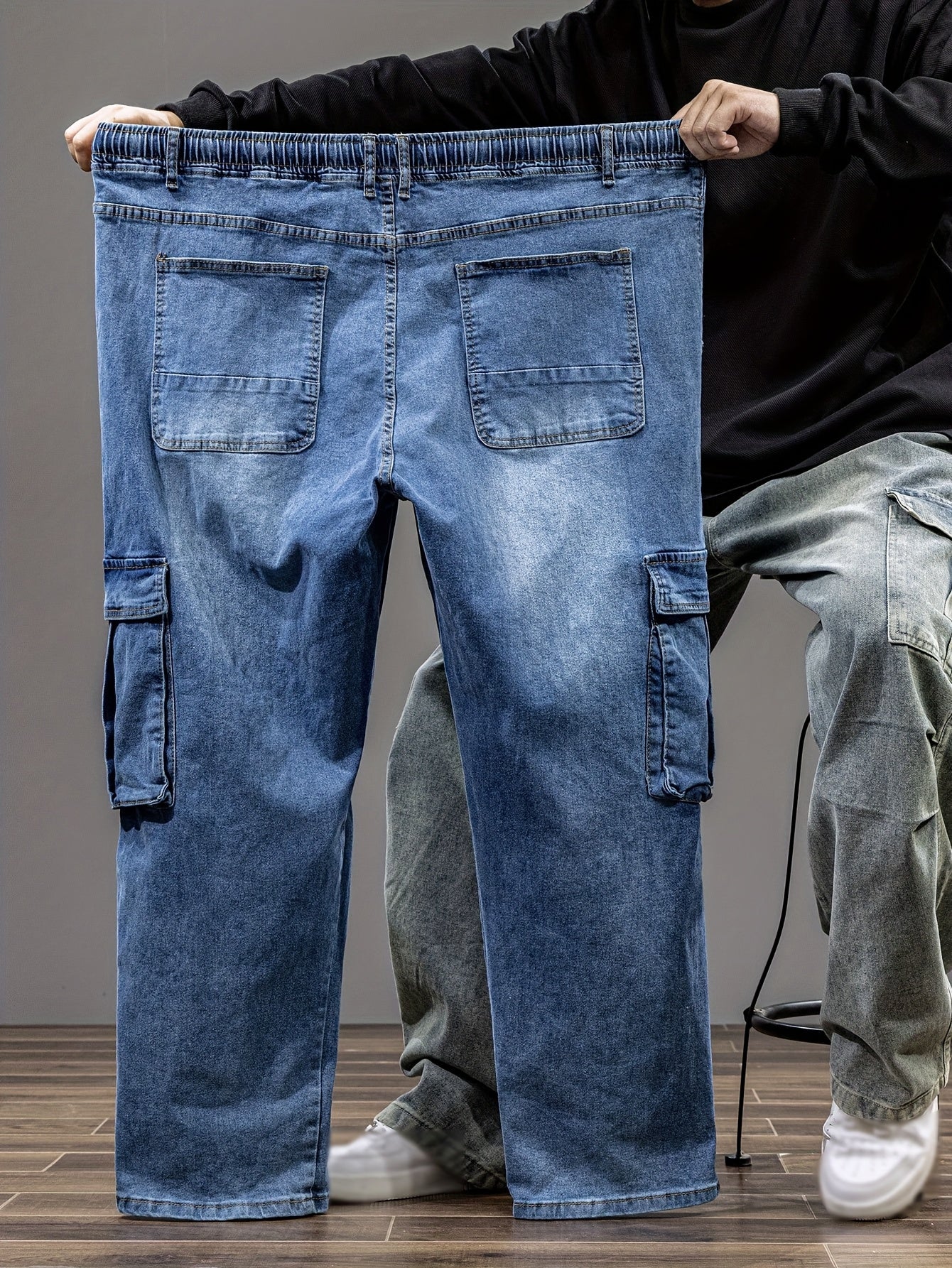 9XL Men'S Baggy Work Jeans Featuring an Elastic Waist, High Stretch, And Various Designs, Suitable for Plus Sizes And Oversized Fits