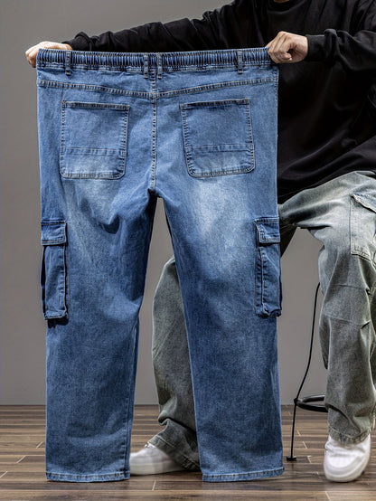 9XL Men'S Baggy Work Jeans Featuring an Elastic Waist, High Stretch, And Various Designs, Suitable for Plus Sizes And Oversized Fits