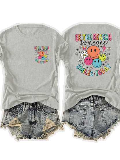 Women'S Casual Sports T-Shirt | Fun smiling Face Design, Lightweight & Breathable Fabric, Perfect For Beach And Park Outings - A Versatile And Trendy Addition To Your Wardrobe For Endless Joyful Adventures