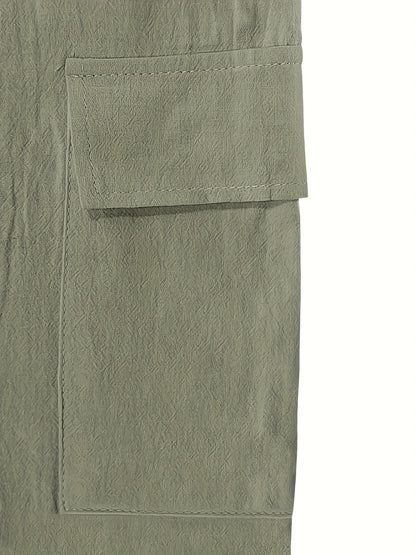 Men'S Spring/Summer Thin Breathable Casual Pants, Loose Fit, Solid Color, Drawstring Wide-Leg Trousers