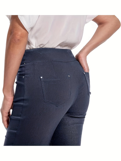 Women's Stretchy Pull On Bermuda Shorts High Waist Office to Vacation Pants, Non See Through Fabric, Machine Washable with 5 Pockets & Cuffed Hem for Everyday, Formal Events Elegant Casual All Season Shorts