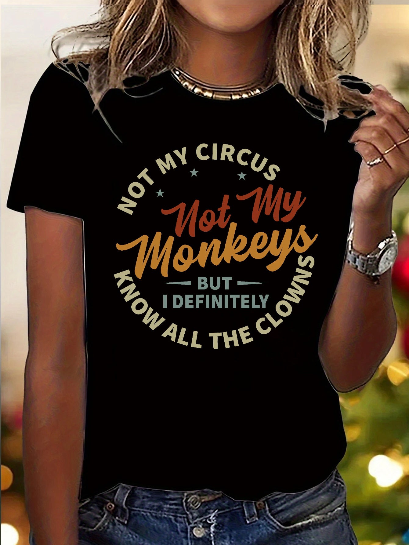 Women'S "Not My Circus, Not My Monkeys" Graphic T-Shirt - Soft, Light Beige-Friendly, Casual & Sporty Round Neck Short Sleeve Top, Versatile All-Season Tee with Bold Orange Lettering, Ladies T Shirts