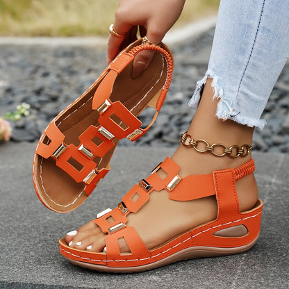 2026 New Orange Womens Platform Wedge Sandals Summer Shoes for Women - 2.17inch Woven Wedge Platform Adjustable Golden Buckle Metal Accents Comfy Open Toe Cut-Out Slip-On All Day Wear Ideal Beach Vacation Everyday Style, Women Shoes