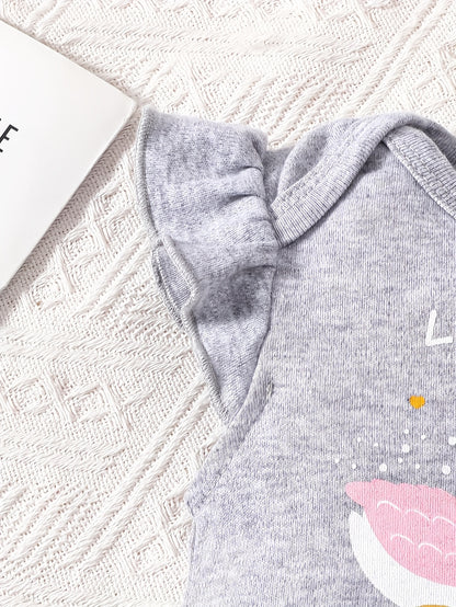 3pcs Set of Baby Triangle Jumpsuit Cartoon Swan Pattern Casual Jumpsuit for Young Girls And Babies Summer Outdoor Clothing, for Outdoor