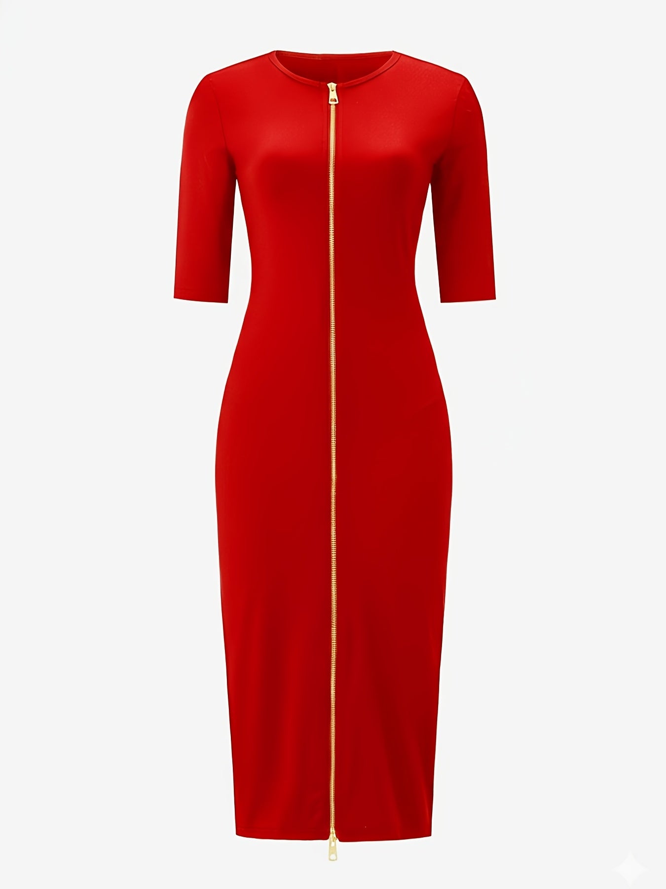 Elegant and Simple, Slim-fit Cut, Zipper Design, Boat Neckline, Mid-length Short-sleeve Dress, Cardigan Dress, Suitable for Fashionable Women, Short-sleeve Dress for Spring, Summer, and Autumn