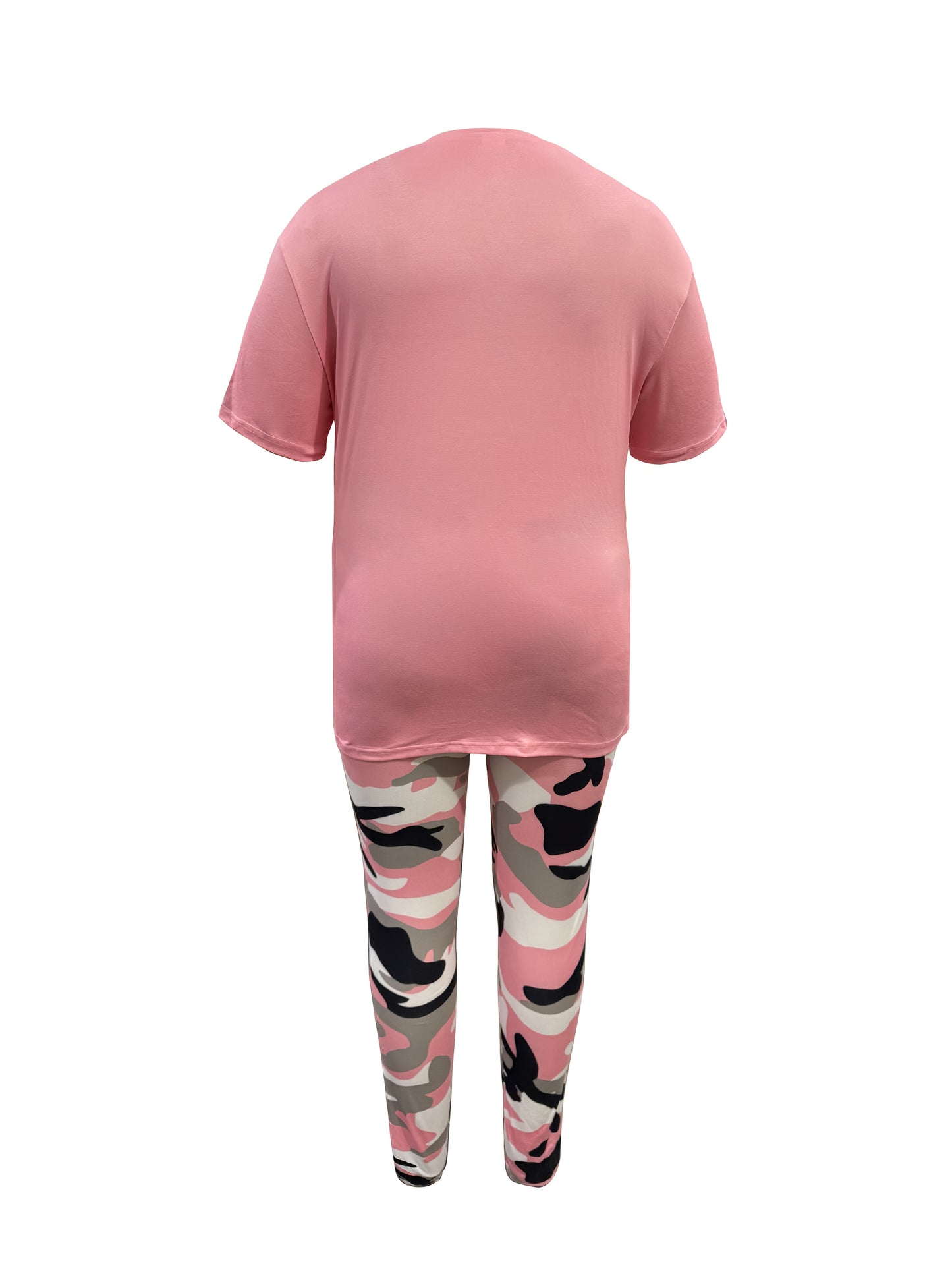 Plus Size - LADIES' Plus Size Daily Fashion Casual Set: Letter Print Crew Neck Short Sleeve T-shirt + Camouflage Long Pants With Pockets