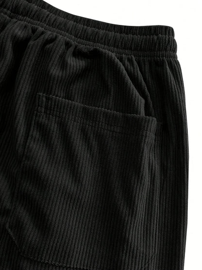 Men'S Solid Corduroy Straight Pants, Retro Pocket And Drawstring Waist, Breathable All-Season Trousers, Casual Daily And Workwear, Machine Washable, Comfortable Straight Fit Pants for Daily Activities