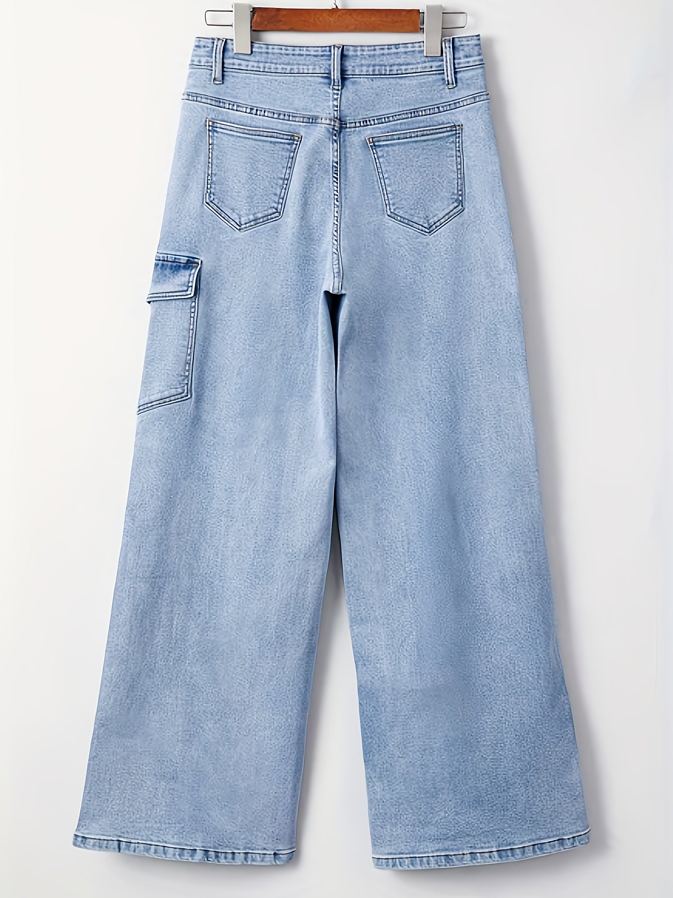 Women'S Plus Size Denim Clothing Bow Tie Side Large Pocket Denim Straight Trousers