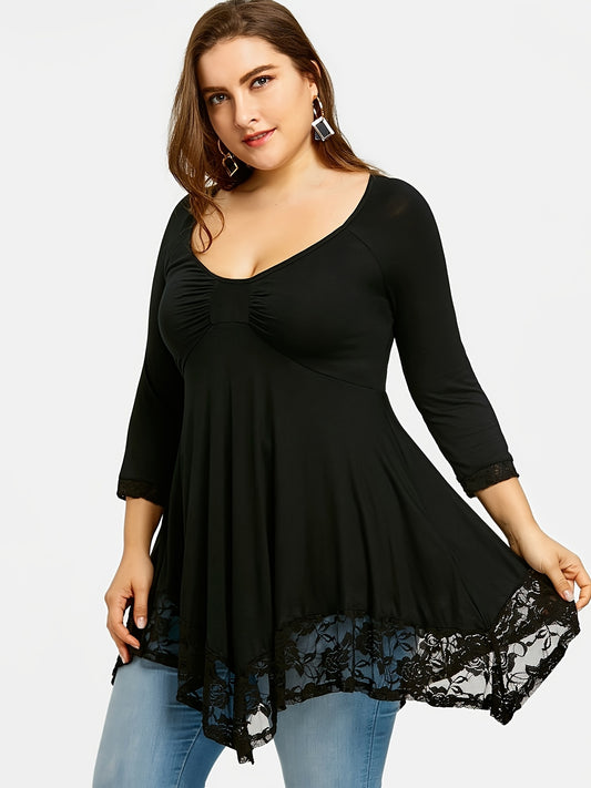 Women's Burgundy Lace Floral Long-Sleeve Top - product view 1