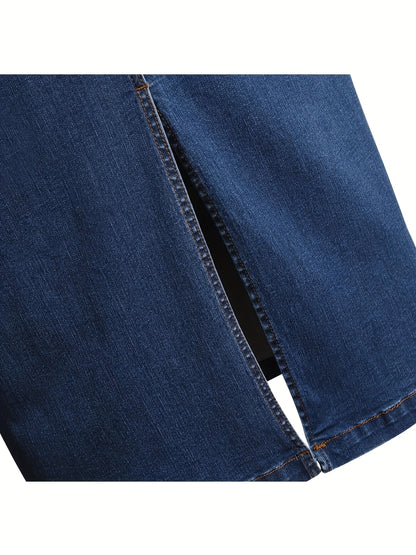 Long Denim Skirt for Women Casual A-Line Denim Maxi Skirt Stretch High Waisted Jean Skirt with Pocket