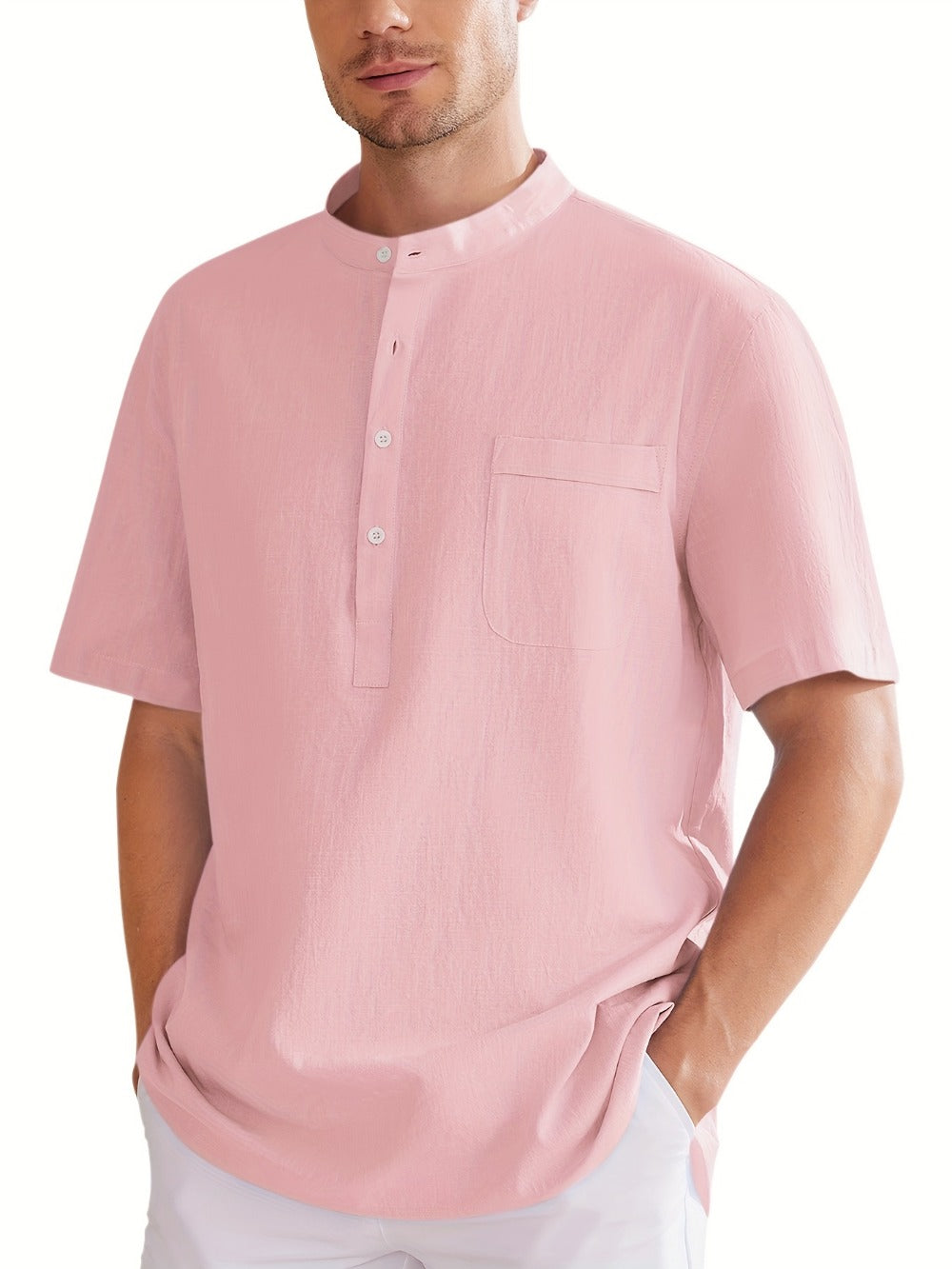 Men's Plus Size Henley Shirt – Sky Blue Short Sleeve