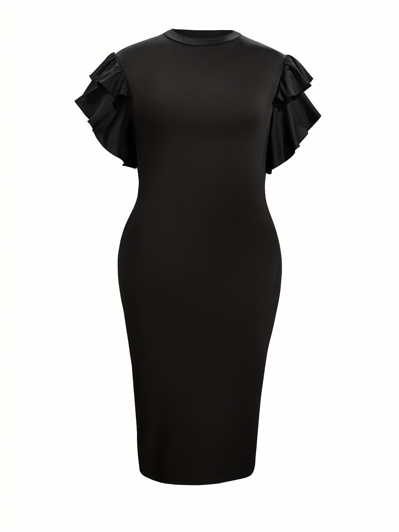 Women's Black Polyester Ruffle Short-Sleeve Dress - product view 8