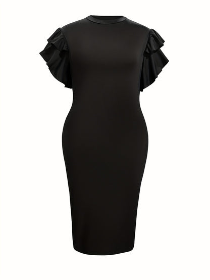 Women's Black Polyester Ruffle Short-Sleeve Dress - product view 8