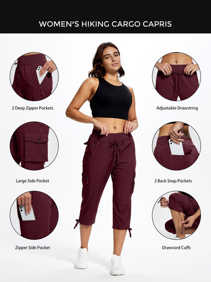 18" Women's Hiking Capris with Pockets Quick Dry Travel Lightweight Cargo Capri Pants Casual Capris for Women