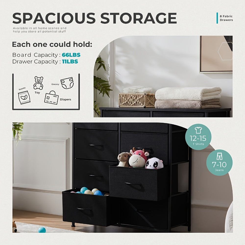 8-Drawer Fabric Storage Chest - Steel Frame and Oak-Look Finish