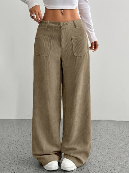 2025 New Explosive Product Chic Straight Pants with Pockets in Solid Color - Casual And Comfortable, Women'S Machine Washable