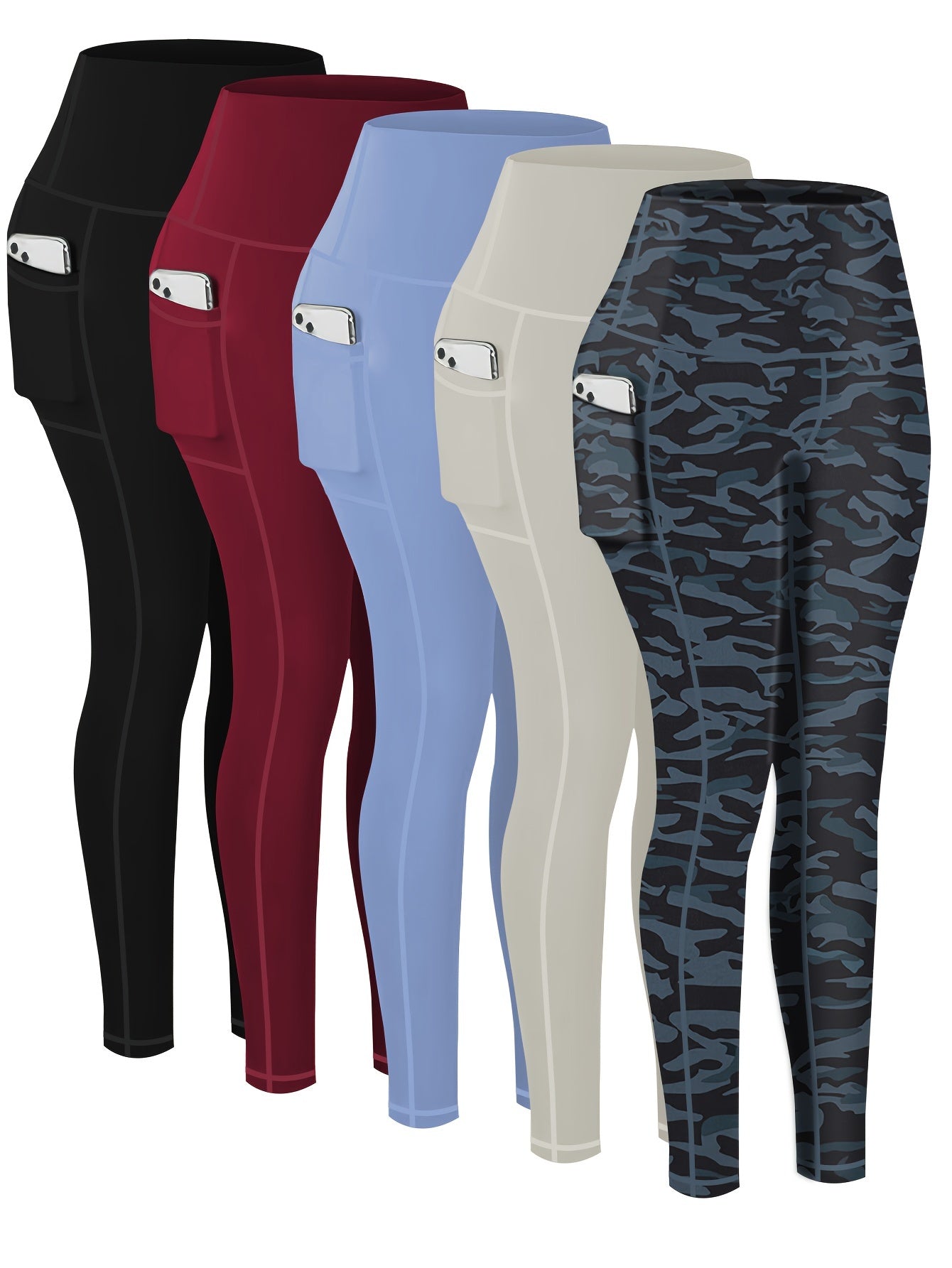 2026 5-Pack Plus Size Sports Leggings For Women, High-Waisted Cropped Yoga Pants With Pockets, Fitness Running Compression Tights, Game Day Fan Gear for Football and All Fans