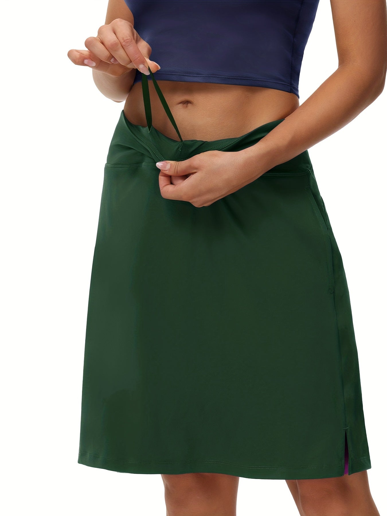 Tennis Sports Mid-Length Skorts, Soft Breathable Quick Drying Yoga Fitness Golf Skirts with Phone Pocket