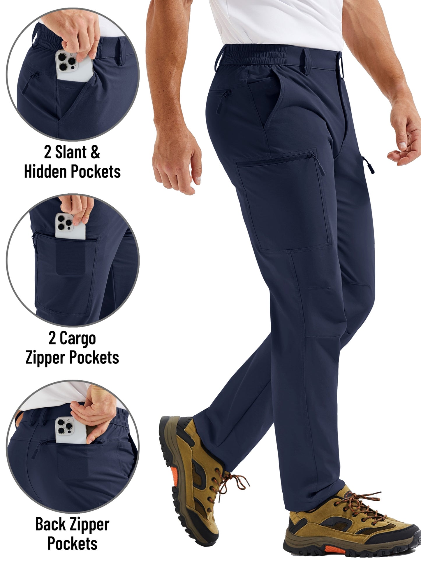 Men'S Cargo Pants Spring Hiking Trousers Quick-Dry Ripstop Stretch Fabric Breathable Moisture-Wicking Lightweight Elastic Waist And 3D-Cut 6 Pockets Outdoor Pants for Fishing Travel Camping, Work in Spring And Summer