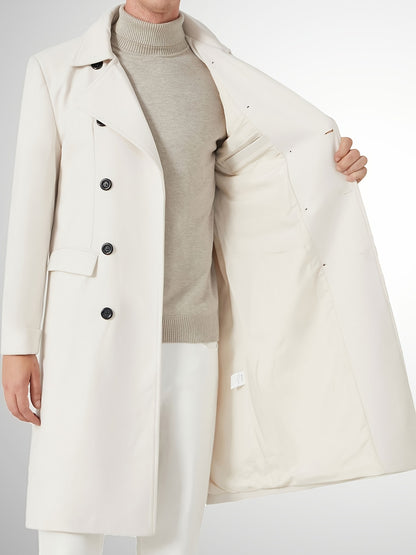 Men's Notch Lapel Long Trench Coat - Casual Insulated Winter Peacoat Classic Double Breasted Overcoat Solid Winter Coat -  Wool Blend - For Men - Suitable for Winter - Perfect Gift for Men