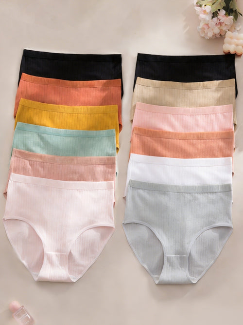 6pcs, Ribbed Underwear, Random Color, Women's Comfortable Breathable Triangle Panties, Soft And Simple Mid-Waist Thong, Maternity Clothes Women