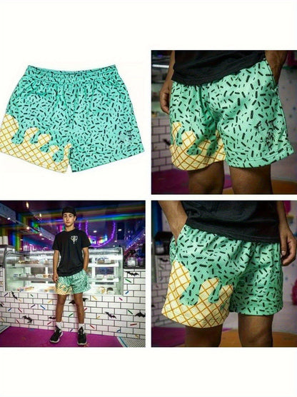 Youth Ice Cream Breathable Mesh Athletic Shorts with Elastic Waistband, Lightweight Summer Gym Shorts