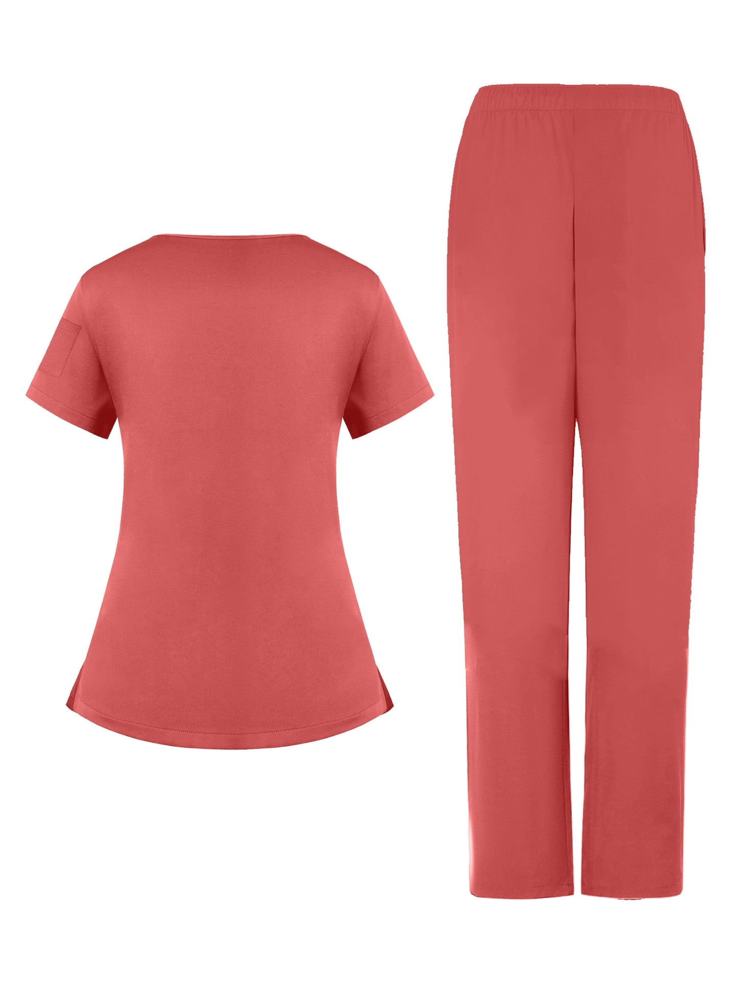 2pcs Women's Breathable V-Neck Work Uniform - Machine Washable Pocket Detail Matching Top & Pants, Casual Work Clothes Suitable for Work Uniforms, Healthcare, Education, Retail - Comfortable Professional Attire