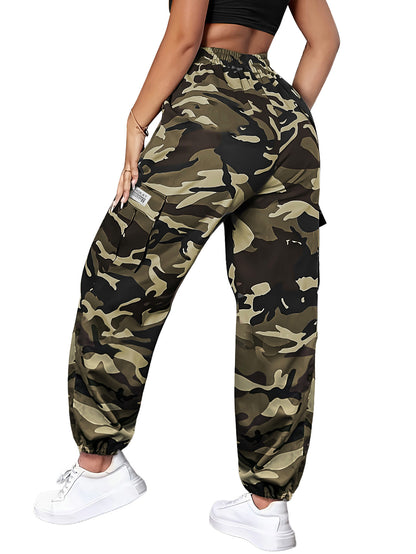Women'S Lightweight Quick-Dry Camo Cargo Pants - Tapered Leg Elastic Drawstring Waistband Breathable Tactical Pants
