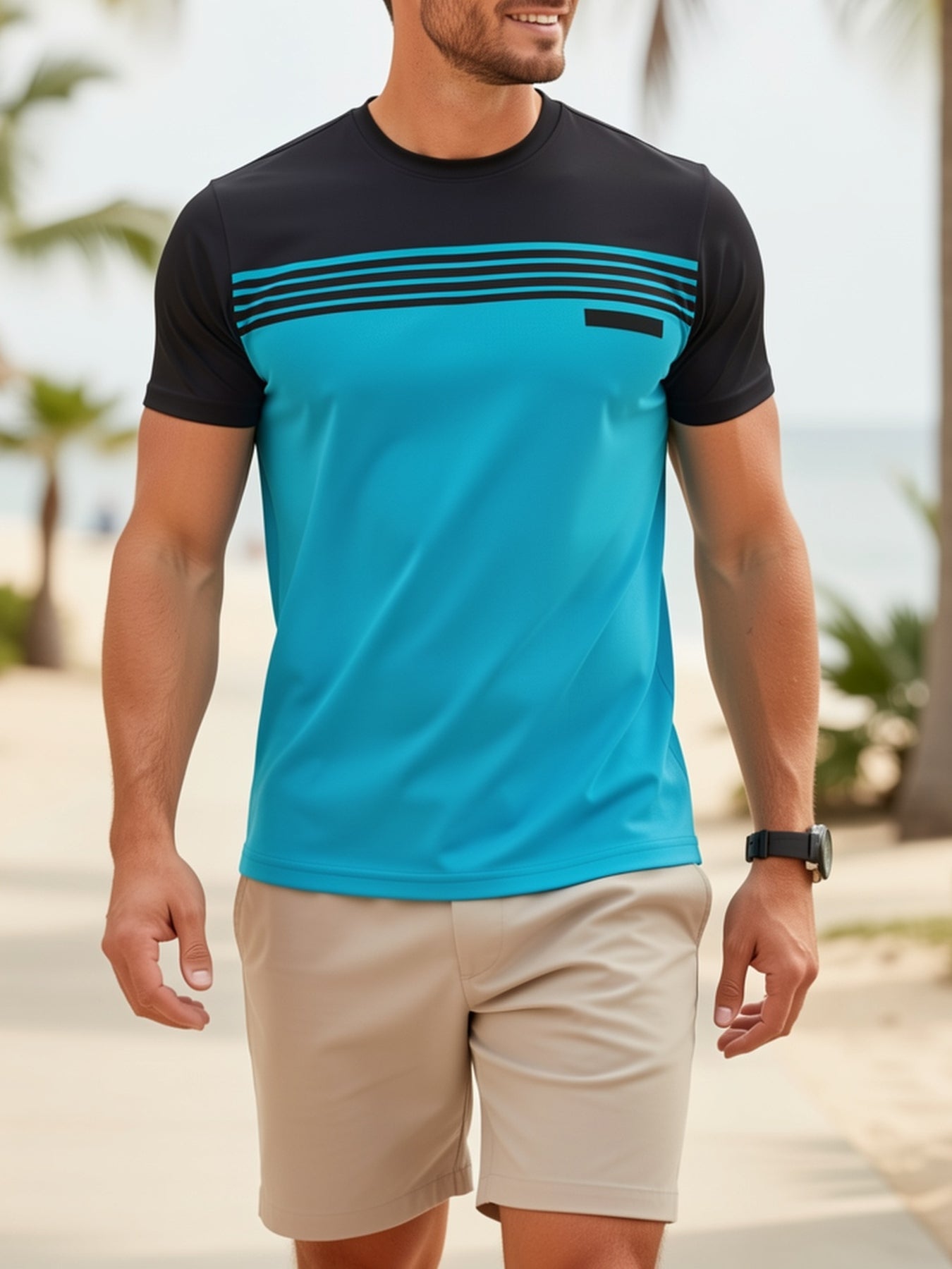 3pcs Men's Moisture Wicking Breathable Short Sleeve T Shirts Vertical Stripe - product view 10