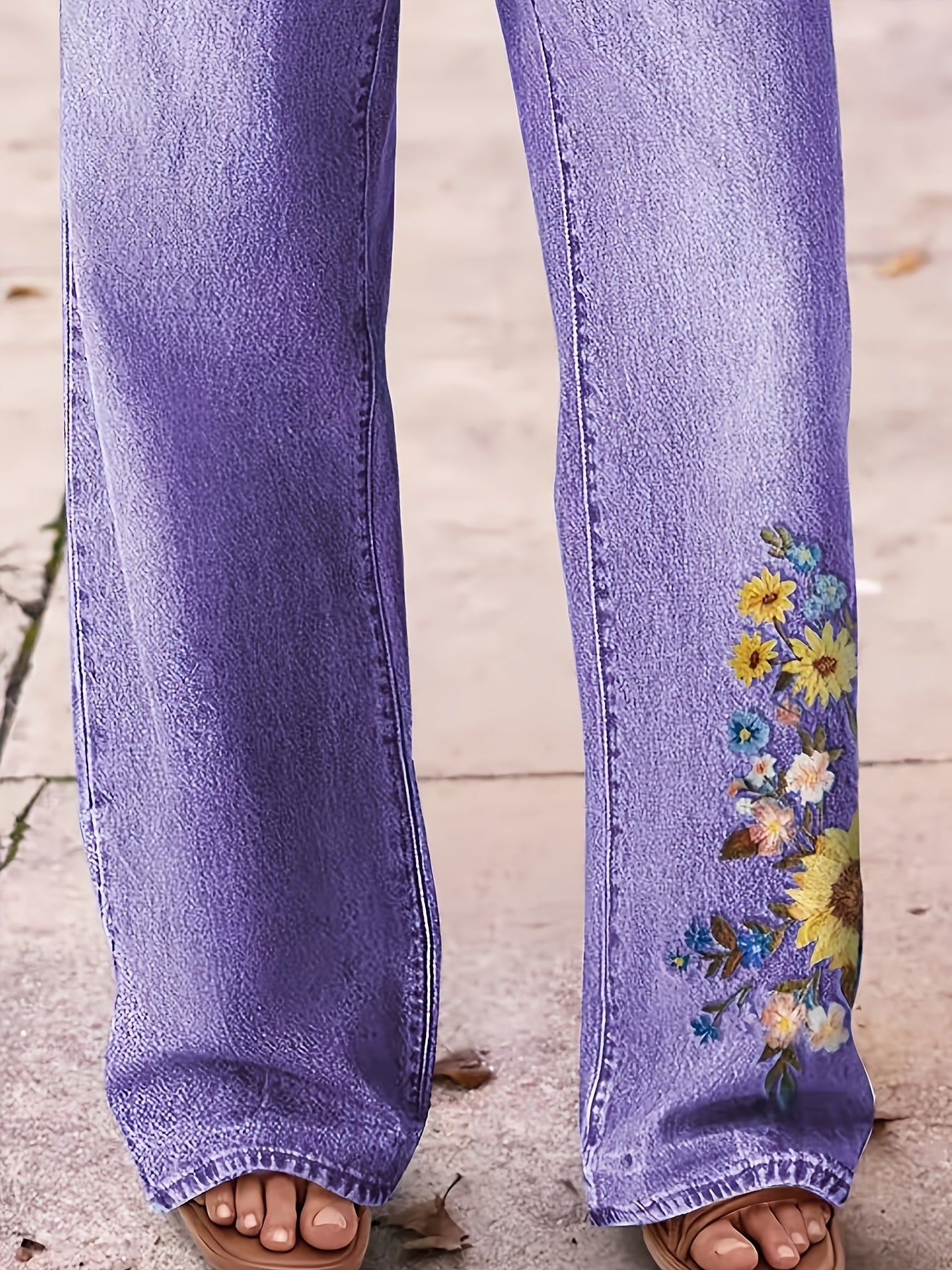 Women's High-Waisted Washed Embroidered Jeans - Straight Leg Pants with Beltless Design, Stretch & Machine Washable for All-Season Wear (Casual & Dressy)