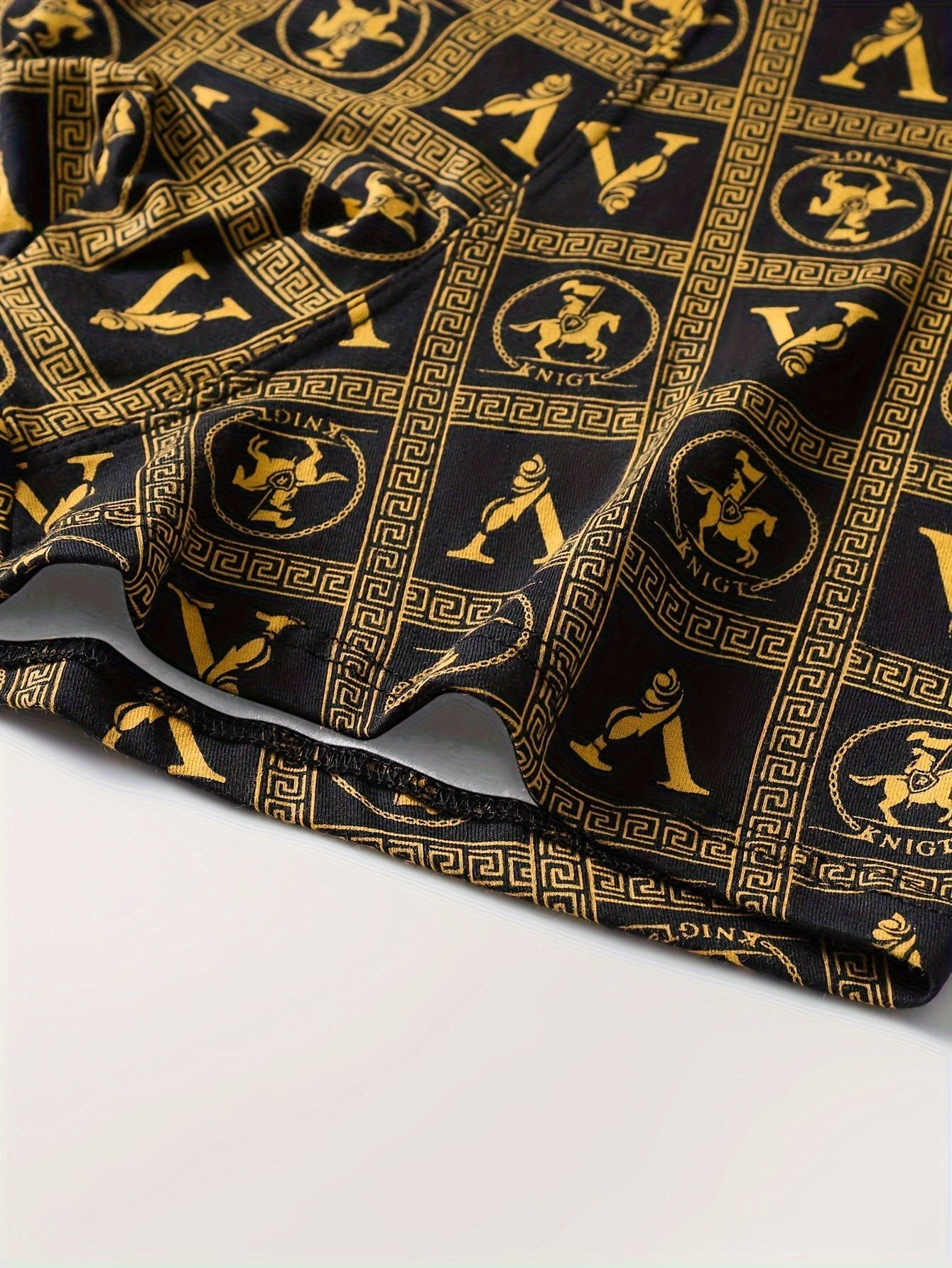 8pcs Luxury Men's Boxer Briefs - Golden Greek Letter Print, High Stretch Fabric, Breathable & Comfortable for All Seasons, Ideal for Spring & Summer, Comfortable Wear|Elastic Waistband|Breathable Fabric